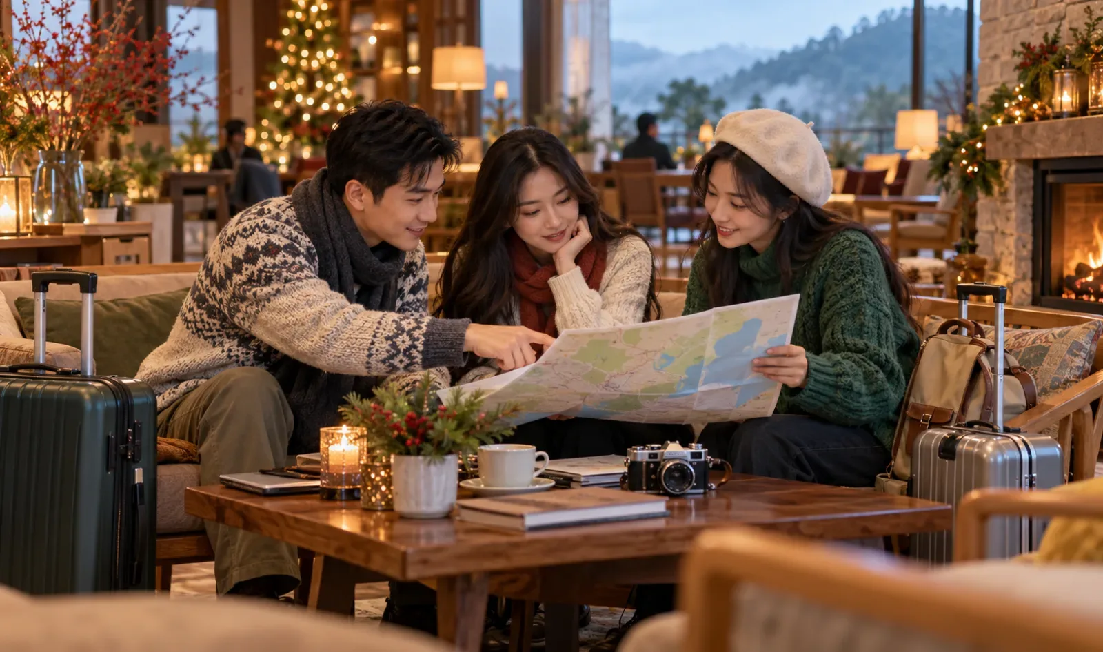 Ảnh minh họa nhóm bạn cùng bàn bạc lịch trình trong phòng chờ